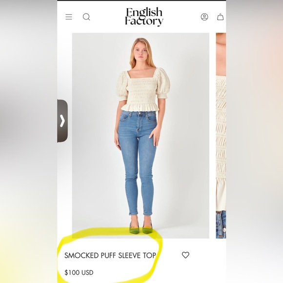 English Factory Smocked Top, Red/Pink check pattern, sz  L - Picture 2 of 7